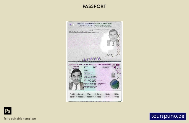 Plantilla de pasaporte del Reino Unido lista para imprimir en formato PSD ( pres